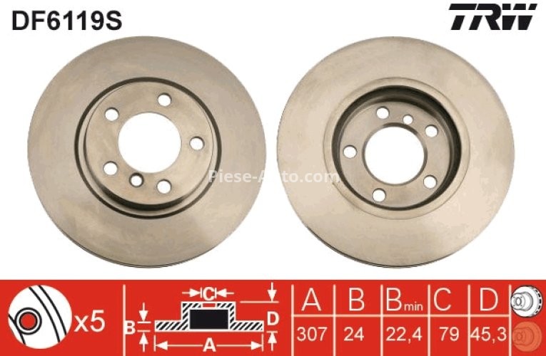 Disc frână TRW ,față, pentru: MINI COUNTRYMAN (R60), PACEMAN (R61) 1.6 08.10-10.16