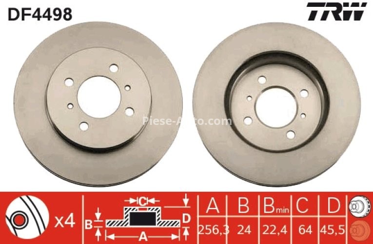 Disc frână TRW ,față, pentru: MITSUBISHI COLT IV, LANCER IV, LANCER V, LANCER VI, LANCER VII 1.3-2.0 07.91-12.13