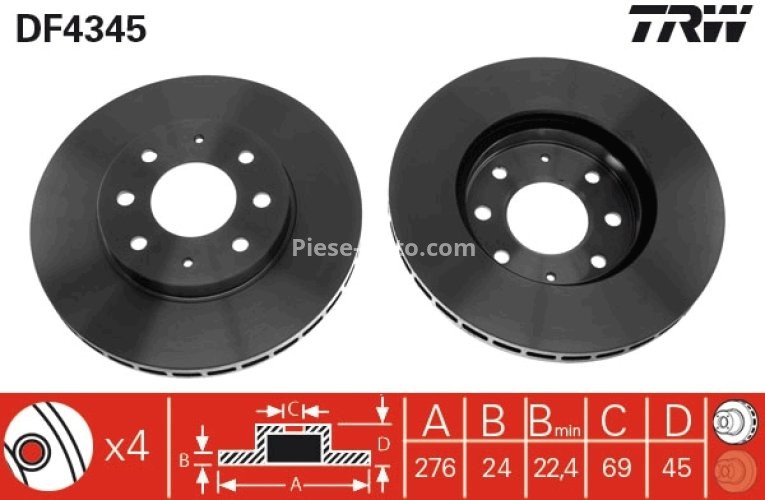 Disc frână TRW ,față, pentru: MITSUBISHI GALANT VI, GALANT VII, GALANT VIII, LANCER V 2.0/2.4/2.5 06.88-10.03