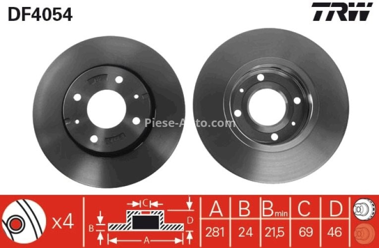 Disc frână TRW ,față, pentru: VOLVO S40 I, S40 II, V40; MITSUBISHI CARISMA 1.3-2.0D 05.95-12.10