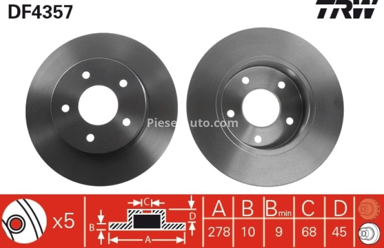 Disc frână TRW ,spate, pentru: NISSAN ALMERA TINO, PRIMERA 1.6-2.2D 08.00-