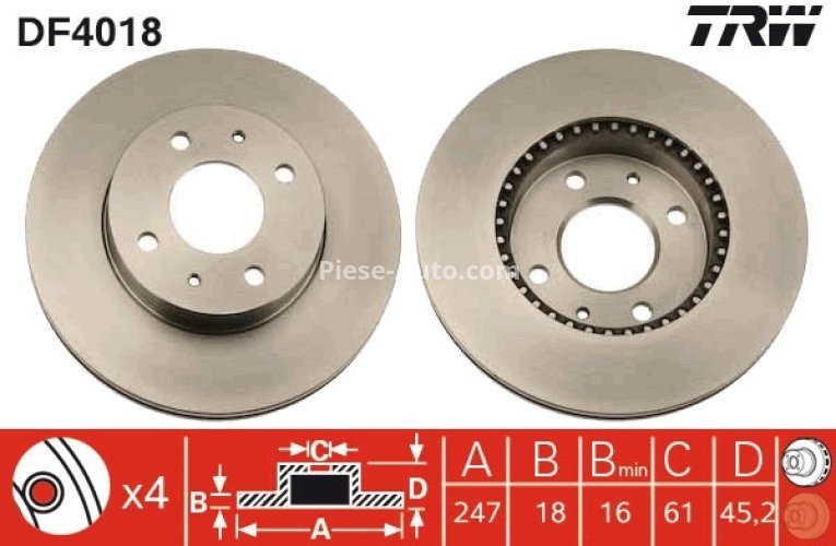 Disc frână TRW ,față, pentru: NISSAN ALMERA I 1.4-2.0D 07.95-07.00
