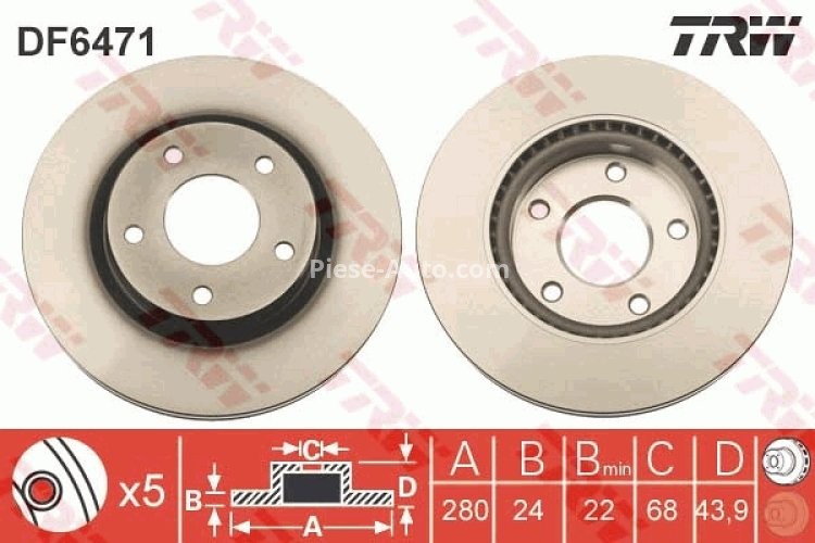 Disc frână TRW ,față, pentru: NISSAN JUKE, PULSAR, SENTRA VII, TIIDA 1.2/1.5D/1.6 06.10-