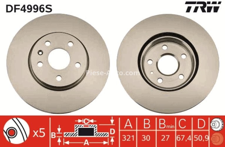Disc frână TRW ,față, pentru: OPEL INSIGNIA A, INSIGNIA A COUNTRY; SAAB 9-5 1.4-6.2 07.08-