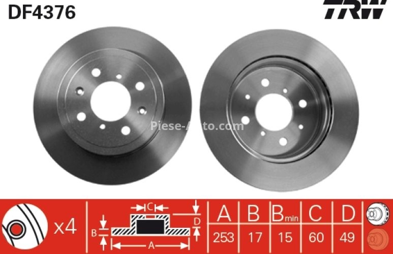 Disc frână TRW ,față, pentru: OPEL AGILA; SUBARU JUSTY III; SUZUKI IGNIS II, WAGON R, WAGON R+ 1.0-1.5 05.00-