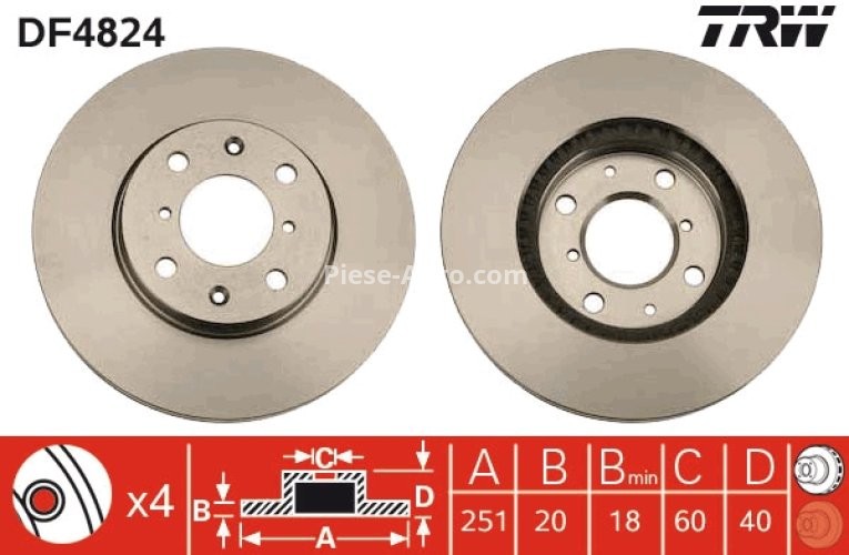 Disc frână TRW ,față, pentru: OPEL AGILA; SUZUKI SPLASH, SWIFT III, SWIFT IV 1.0-1.6 02.05-