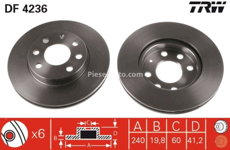 Disc frână TRW ,față, pentru: OPEL CORSA C, CORSA C/HATCHBACK 1.0/1.2/1.7D 09.00-12.09