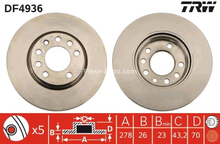 Disc frână TRW ,față, pentru: OPEL CORSA D 1.4/1.7D 08.06-08.14