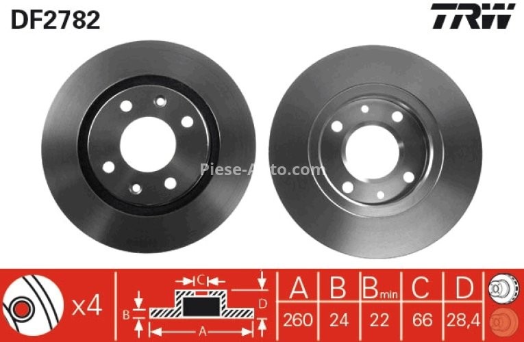 Disc frână TRW ,față, pentru: PEUGEOT 406 1.6/1.8/1.9D 11.95-10.04