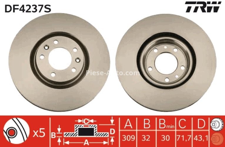 Disc frână TRW ,față, pentru: PEUGEOT 607 3.0 02.00-07.04