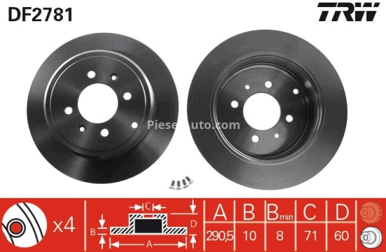Disc frână TRW ,spate, pentru: PEUGEOT 406 1.6-3.0 11.95-12.04