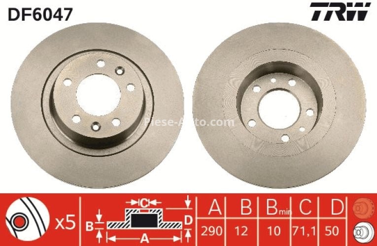 Disc frână TRW ,spate, pentru: PEUGEOT 407 2.0D-3.0D 10.05-