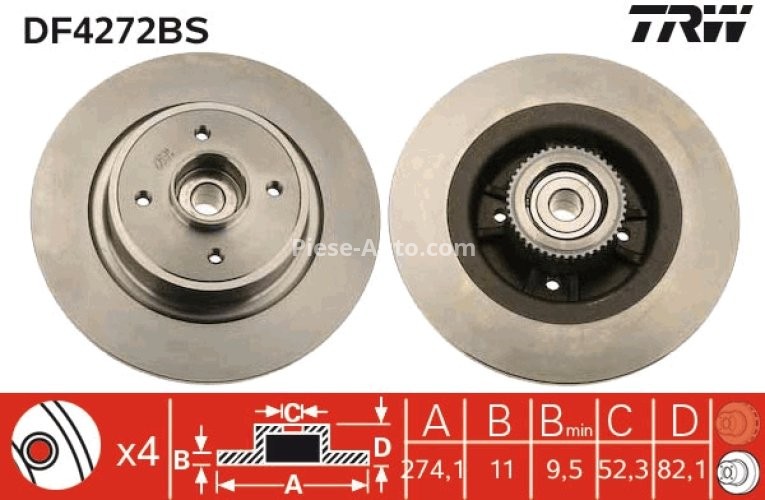 Disc frână TRW cu rulment ,spate, (cu inel ABS) pentru: RENAULT GRAND SCENIC II, MEGANE I, MEGANE SCENIC, SCENIC I, SCENIC II 1.4-2.0 01.97-08.06