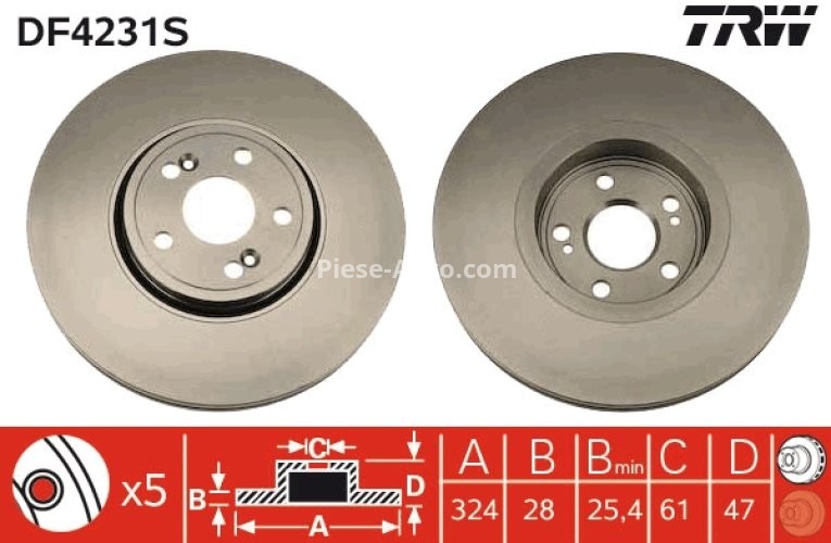 Disc frână TRW ,față, pentru: RENAULT ESPACE IV, VEL SATIS 2.0-3.5 06.02-