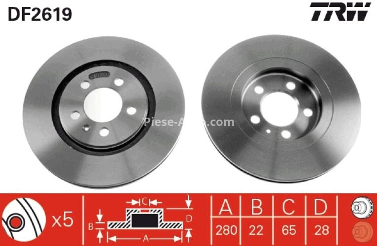 Disc frână TRW ,față, pentru: SEAT TOLEDO I; VW CORRADO, GOLF III, PASSAT B3/B4, VENTO 1.6-2.9 06.91-04.99