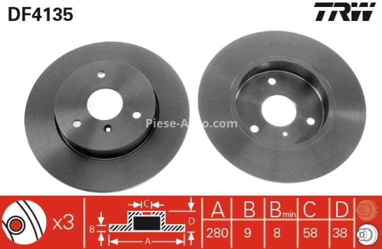 Disc frână TRW ,față, pentru: SMART CABRIO, CITY-COUPE, CROSSBLADE, FORTWO, ROADSTER 0.6/0.7/0.8D 07.98-