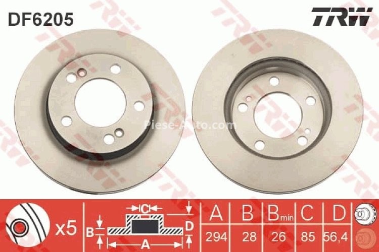Disc frână TRW ,față, pentru: SSANGYONG ACTYON I, ACTYON SPORTS I, ACTYON SPORTS II, KYRON, REXTON / REXTON II, REXTON W / REXTON 2.0D-3.2D 04.02-