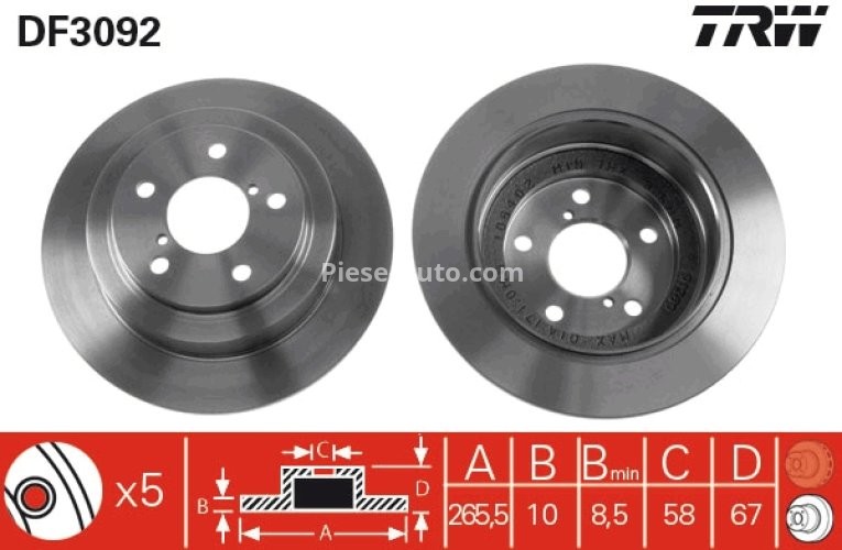 Disc frână TRW ,spate, pentru: SUBARU FORESTER, IMPREZA, LEGACY I, LEGACY II, LEGACY III, LEGACY IV, LEGACY OUTBACK, REX II 0.7-3.0 08.82-08.09