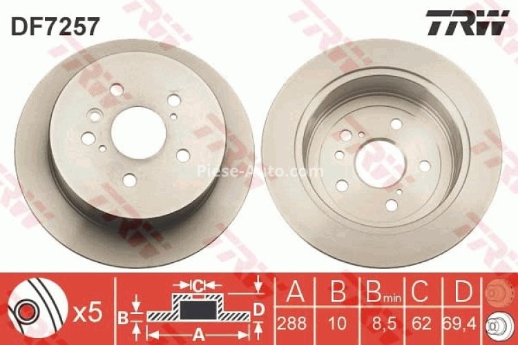 Disc frână TRW ,spate, pentru :TOYOTA HARRIER, HIGHLANDER / KLUGER 2.4-3.5 06.00-12.13