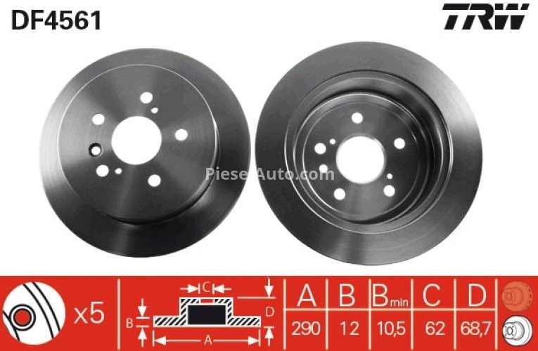 Disc frână TRW ,spate, pentru: TOYOTA ALPHARD I, AVENSIS VERSO, ISIS, NOAH/VOXY, PREVIA II, SIENNA 1.8-3.5 02.00-08.14