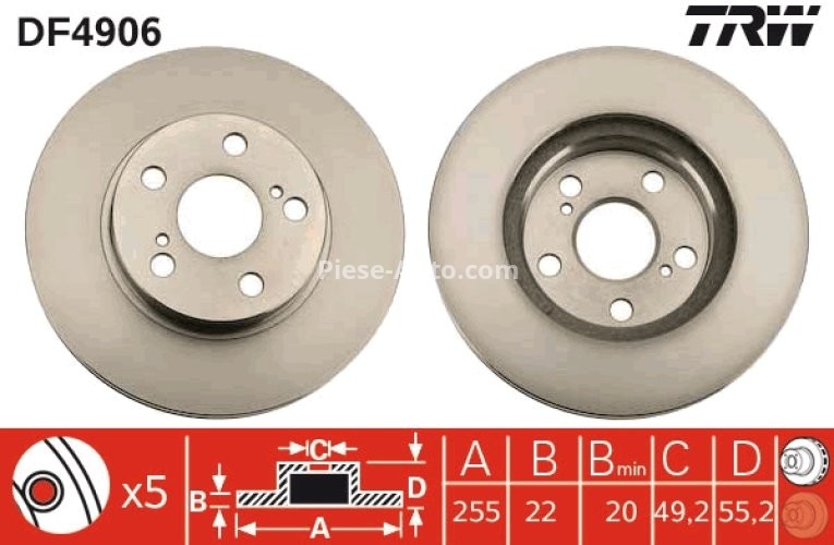 Disc frână TRW ,față, pentru: TOYOTA PRIUS 1.5H 09.03-12.09