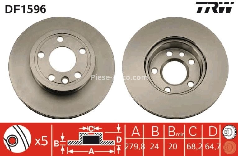 Disc frână TRW ,față, pentru: VW TRANSPORTER T4 1.8-2.8 07.90-06.03