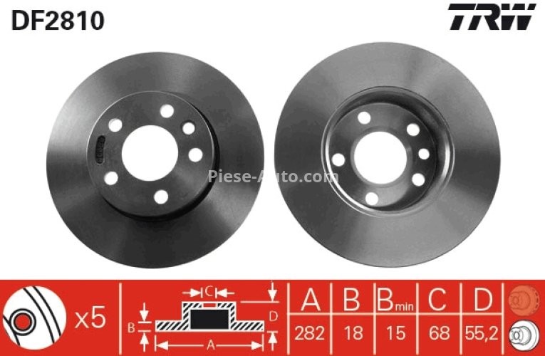 Disc frână TRW ,față, pentru: VW TRANSPORTER T4 1.8-2.8 07.90-06.03