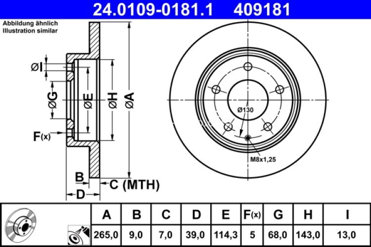 Disc frână ATE, spate, pentru: MAZDA 3, 3/HATCHBACK, CX-3 1.5-2.2D 07.13-