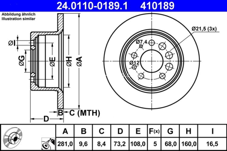 Disc frână ATE, spate, pentru: MERCEDES SPRINTER 5-T (B907); VOLVO 140, 240, 260, 740, 760, 940, 940 II, 960, 960 II 2.0-2.9 09.70-