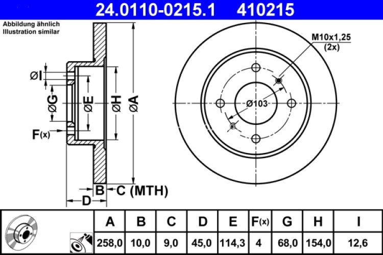 Disc frână ATE, spate, pentru: NISSAN ALMERA II, PRIMERA 1.5-2.2D 06.90-11.06