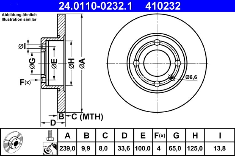 Disc frână ATE, față, pentru: SEAT AROSA; VW POLO, POLO III, POLO III CLASSIC, POLO/HATCHBACK 1.0-1.9D 10.94-06.04