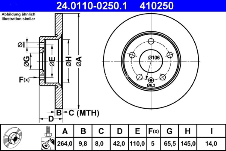 Disc frână ATE, spate, pentru: CHEVROLET VIVA; OPEL ASTRA G, ASTRA G CLASSIC, ASTRA G/KOMBI, ASTRA H, ASTRA H CLASSIC, ASTRA H GTC, ASTRA H/KOMBI, COMBO TOUR 1.2-2.2D 02.98-