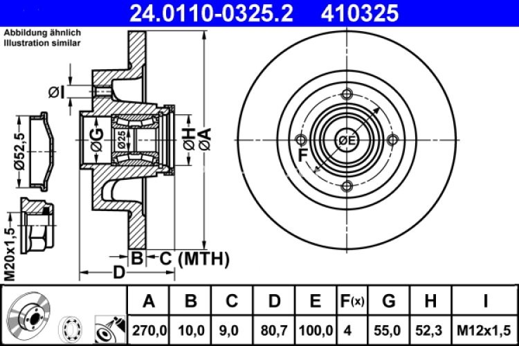 Disc frână ATE, spate, cu rulment (cu inel ABS) pentru: MITSUBISHI OUTLANDER I, OUTLANDER II; RENAULT GRAND SCENIC II, MEGANE II, MEGANE II/KOMBI, SCENIC II 1.4-2.4 09.02-11.12
