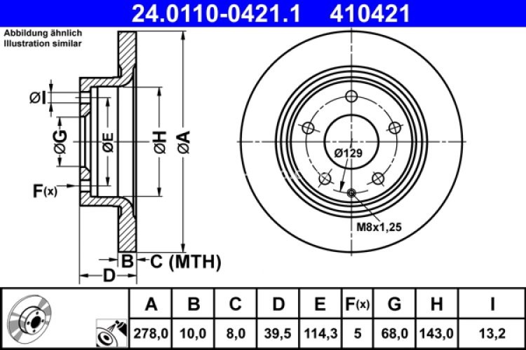 Disc frână ATE, spate, fits: MAZDA 6, 6/KOMBI 2.0/2.2D/2.5 08.12-