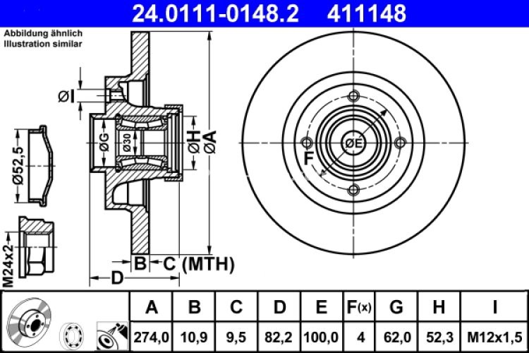 Disc frână ATE, spate, cu rulment (cu inel ABS) pentru: RENAULT GRAND SCENIC II, MEGANE I, MEGANE SCENIC, SCENIC I, SCENIC II 1.4-2.0 04.98-06.09