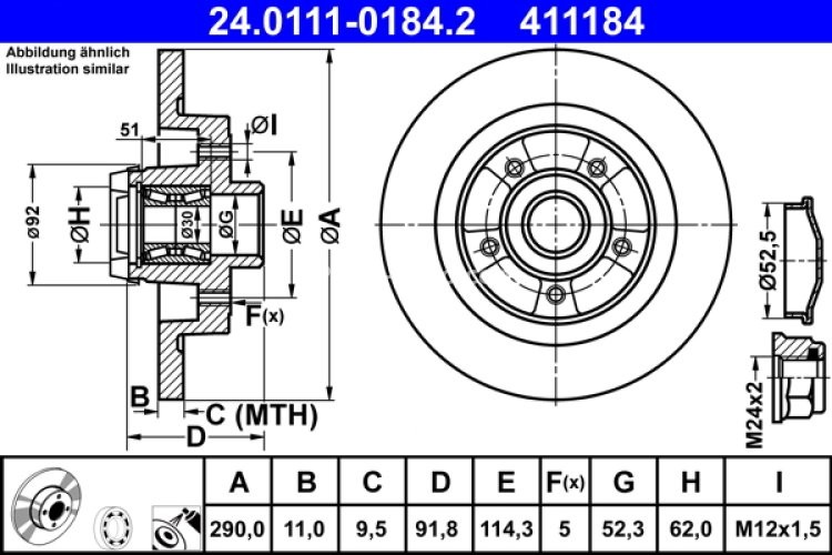 Disc frână ATE, spate, cu rulment (cu inel ABS) pentru: RENAULT GRAND SCENIC III 2.0D 02.09-