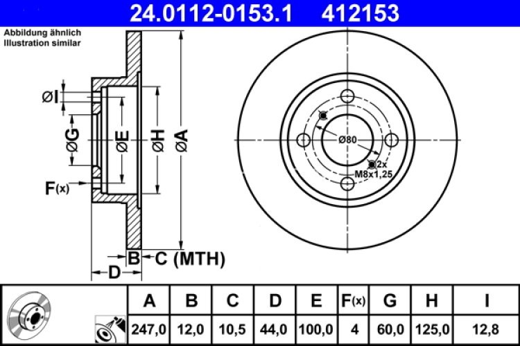 Disc frână ATE, față, pentru: OPEL AGILA; SUZUKI WAGON R, WAGON R+ 1.0-1.3D 05.00-
