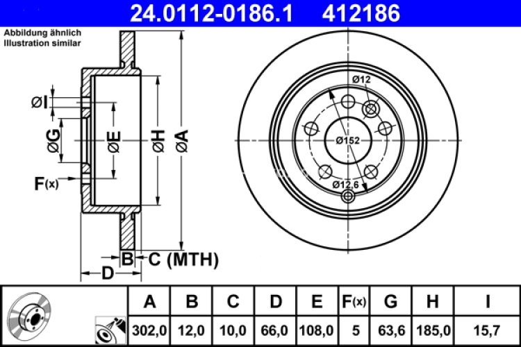 Disc frână ATE, spate, pentru: LAND ROVER FREELANDER 2 2.2D 10.06-10.14