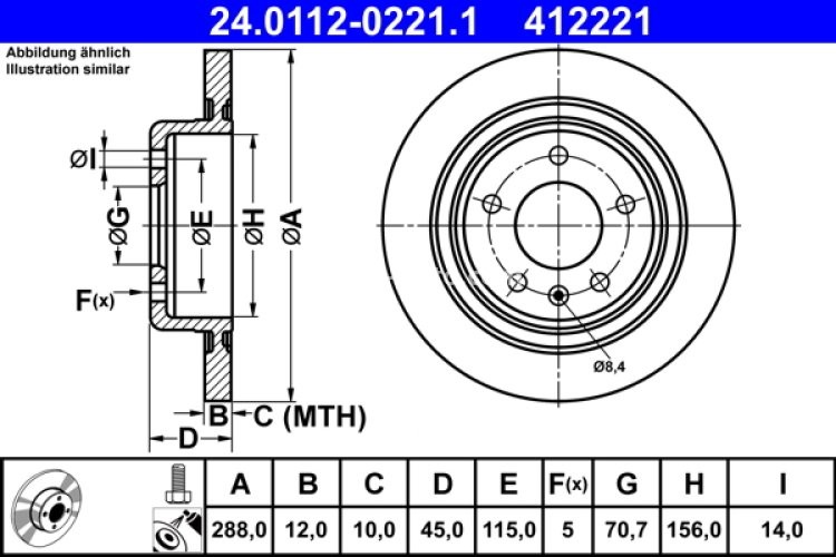 Disc frână ATE, spate, pentru: OPEL INSIGNIA B, INSIGNIA B COUNTRY, INSIGNIA B GRAND SPORT 1.5-2.0D 03.17-