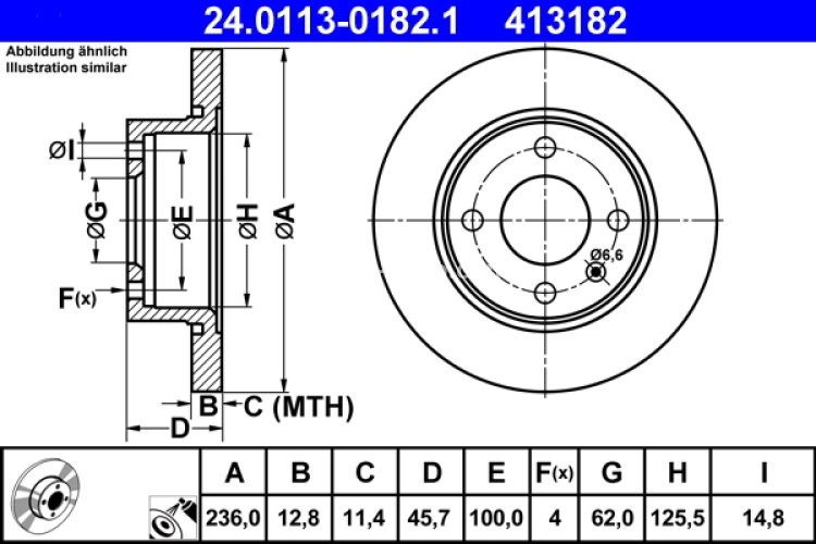 Disc frână ATE, față, pentru: SKODA FAVORIT, FAVORIT FORMAN, FELICIA CUBE, FELICIA I, FELICIA II; VW CADDY II 1.3/1.6/1.9D 05.89-04.02