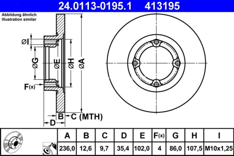 Disc frână ATE, față, pentru: CHEVROLET MATIZ, SPARK, SPARK/HATCHBACK; DAEWOO MATIZ 0.8-1.0LPG 09.98-