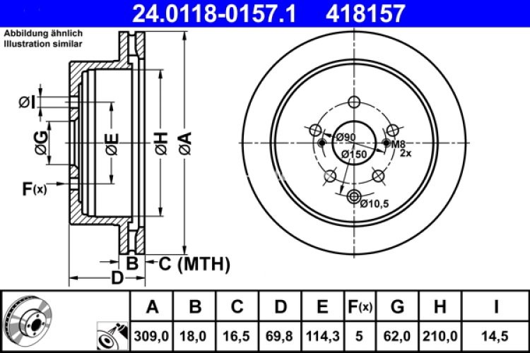 Disc frână ATE, spate, pentru: LEXUS RX 3.5/3.5H 12.08-10.15