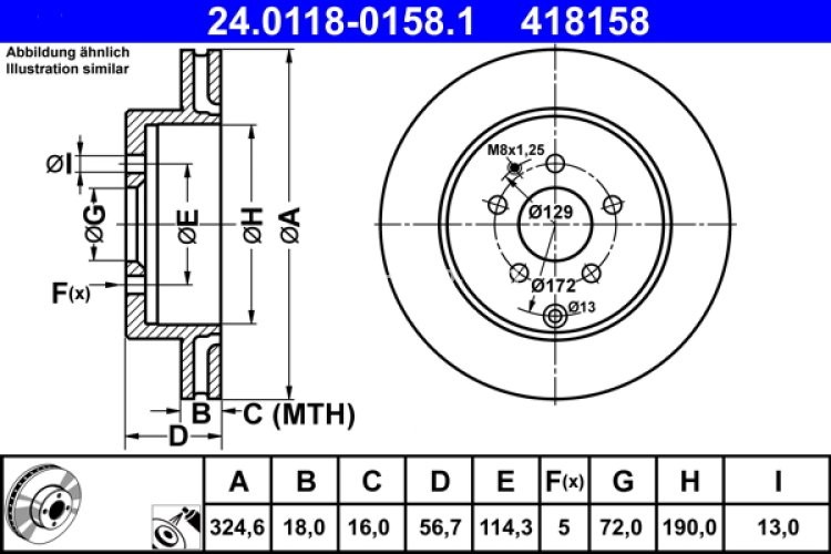 Disc frână ATE, spate, pentru: MAZDA CX-7, CX-9 2.2D/3.5/3.7 09.06-