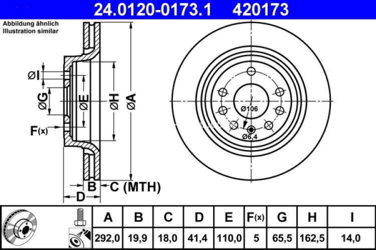 Disc frână ATE, spate, pentru: CHEVROLET VECTRA; FIAT CROMA; OPEL SIGNUM, VECTRA C, VECTRA C GTS; SAAB 9-3, 9-3X 1.6-3.2 04.02-02.15