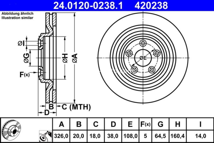 Disc frână ATE, spate, pentru: JAGUAR S-TYPE II, XF I, XF SPORTBRAKE, XJ 2.0-5.0 06.04-