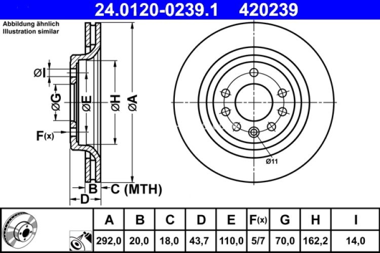 Disc frână ATE, spate, pentru: FIAT CROMA; OPEL SIGNUM, VECTRA C, VECTRA C GTS; SAAB 9-3 1.8-3.2 04.02-02.15