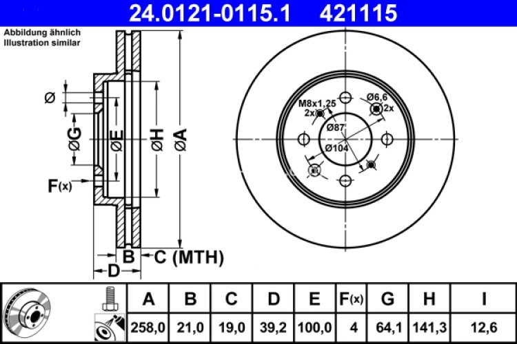Disc frână ATE, față, pentru: HONDA CITY IV, CITY V, JAZZ II, JAZZ III 1.2-1.5 03.02-