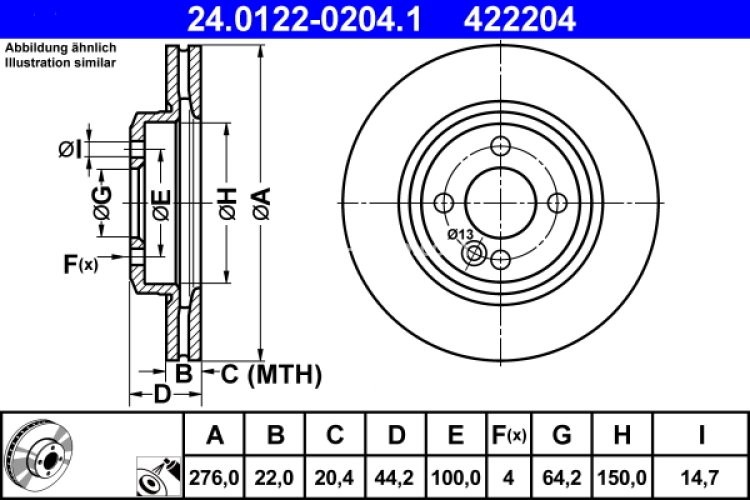 Disc frână ATE, față, pentru: MINI (R50, R53), (R52) 1.4D/1.6 06.01-07.08