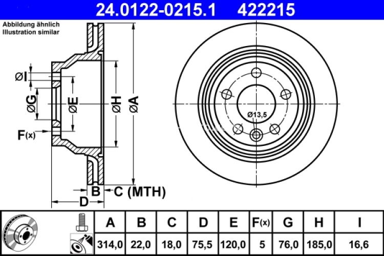 Disc frână ATE, spate, pentru: VW CALIFORNIA T5 CAMPER, MULTIVAN T5, TOUAREG, TRANSPORTER T5 1.9D-6.0 10.02-03.18