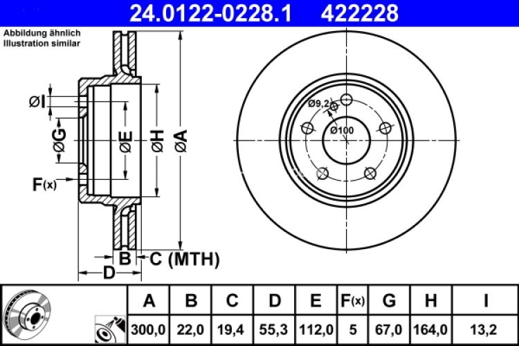 Disc frână ATE, spate,  (modelat / puternic carbonatat) pentru: MERCEDES C (CL203), C T-MODEL (S202), C T-MODEL (S203), C (W202), C (W203), CLK (A208), CLK (A209) 3.0D-5.5 08.97-02.11